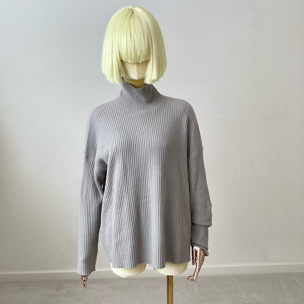LAPOINTE Grey Rib Cashmere High Neck Sweater SZ XS